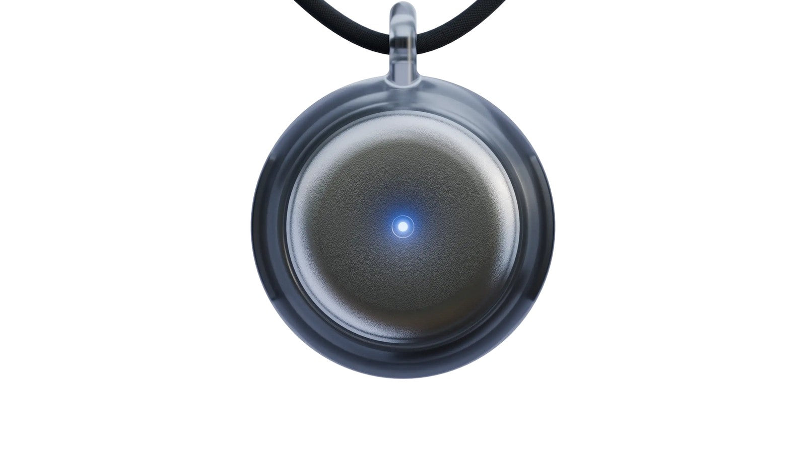 The Omi pendant, clear shell on a black cord